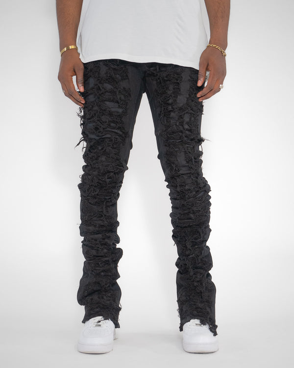 THE TRUE STACKED - SHREDDED BLACK ( ELONGATED INSEAM )