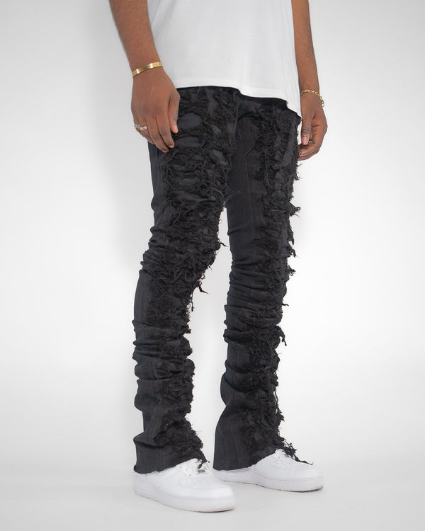 THE TRUE STACKED - SHREDDED BLACK ( ELONGATED INSEAM )